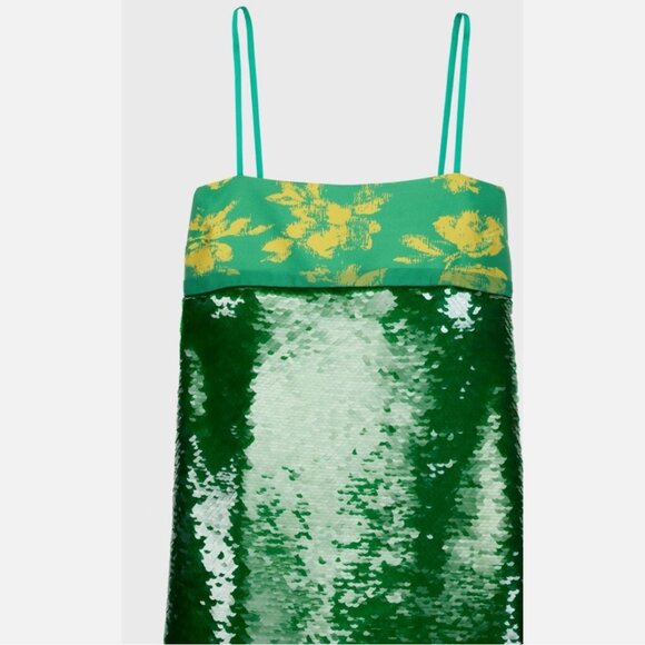 Zara Green and Gold Midi Dress NWOT - Picture 9 of 10